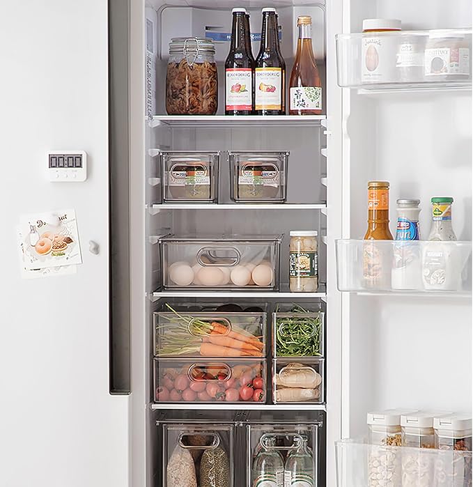bealy 2 Pack Fridge Organizers and Storage with Pull out Drawer, Stackable Storage Drawer, Clear Refrigerator Organizers, BPA-Free for Kitchen Cabinet Pantry, 3.14QT