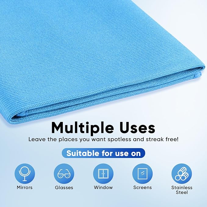 HOMEXCEL Microfiber Glass Cleaning Cloths 6 PK, Lint Free Streak Free, Reusable Microfiber Magic Cleaning Cloth for Cleaning Windows, Glasses, Mirrors, Screens, Stainless Steel, and More, Blue-14”×16”