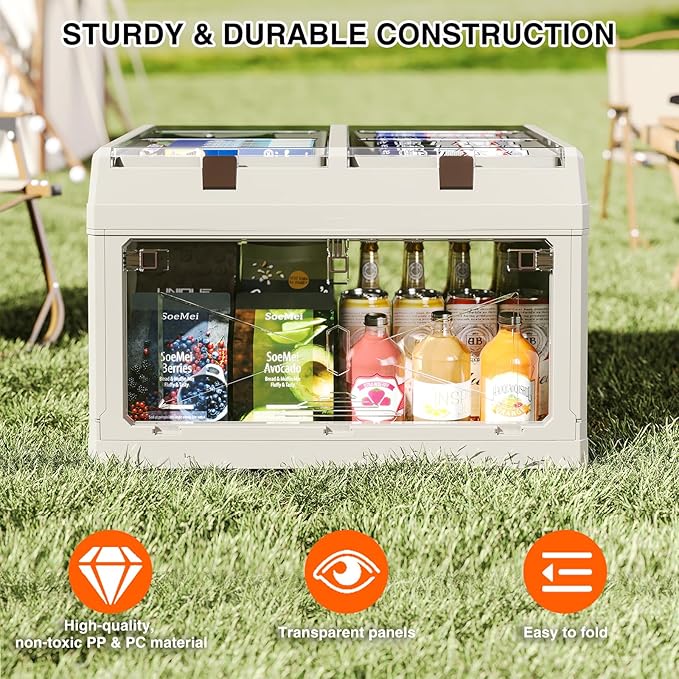 Closet Organizer and Storage Box, Large Essential Collapsible Plastic Car Trunk Container with Clear Lids and Doors, Open Front Multifunctional Stackable Bin for Bedroom, Dorm Room, Craft 36 L