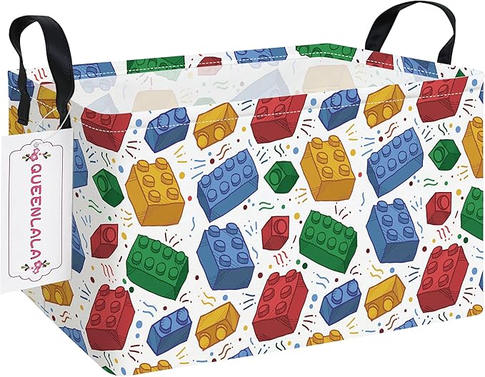 QUEENLALA Rectangular Laundry Hamper/Foldable Nursery Laundry Basket for Organizing/Storage Bin Baskets/Children Toy Office Bedroom/Toy Bin Closet Shelf Baskets (Rec-Blocks)