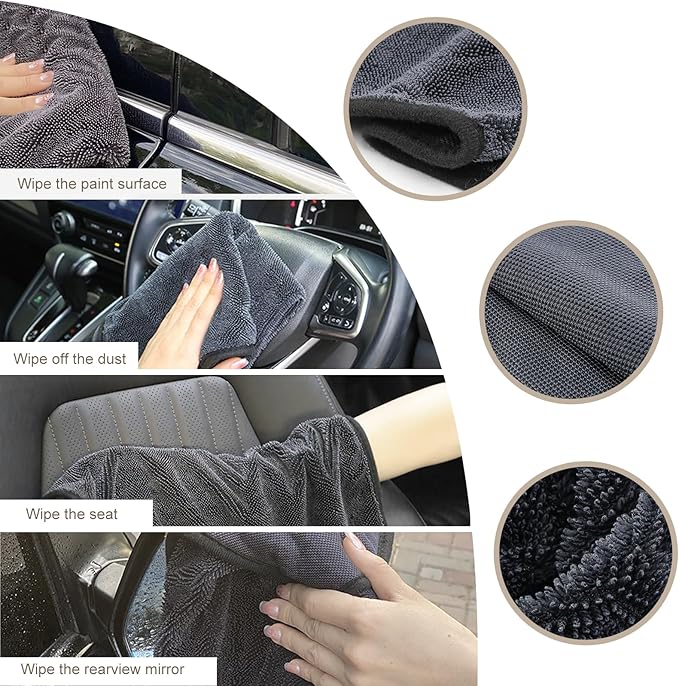 Car Drying Towel, Absorbent Car Cleaning Cloth (19.7"x 31.5"), Microfiber Double Twist Pile & Edgeless Design, Leaves No Streaks, Spots or Scratches, Universal for Car Truck SUV RV Motorcycle