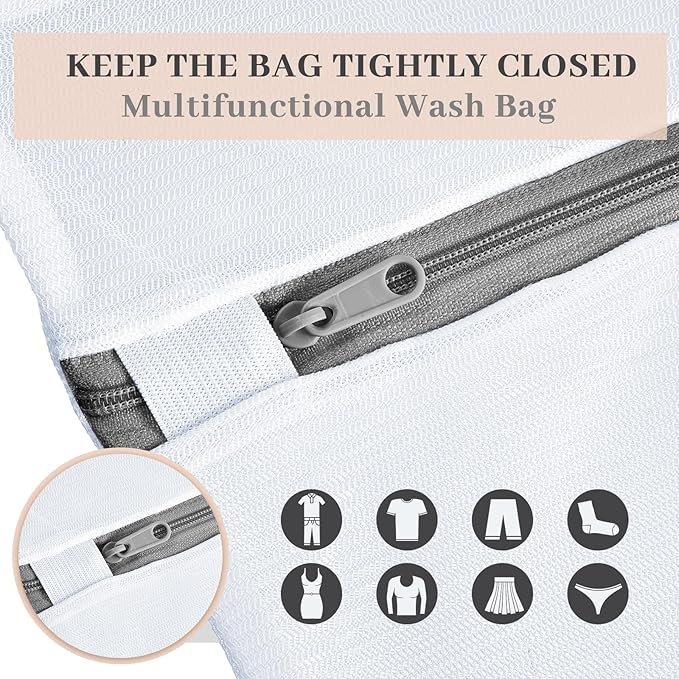 Nuenen 50 Pcs Mesh Laundry Wash Bags with Zipper Machine Washable Lingerie Bags for Washing Delicates Clothes Garment Underwear Blouse Hosiery Socks Travel (16 x 20 Inches,Gray)