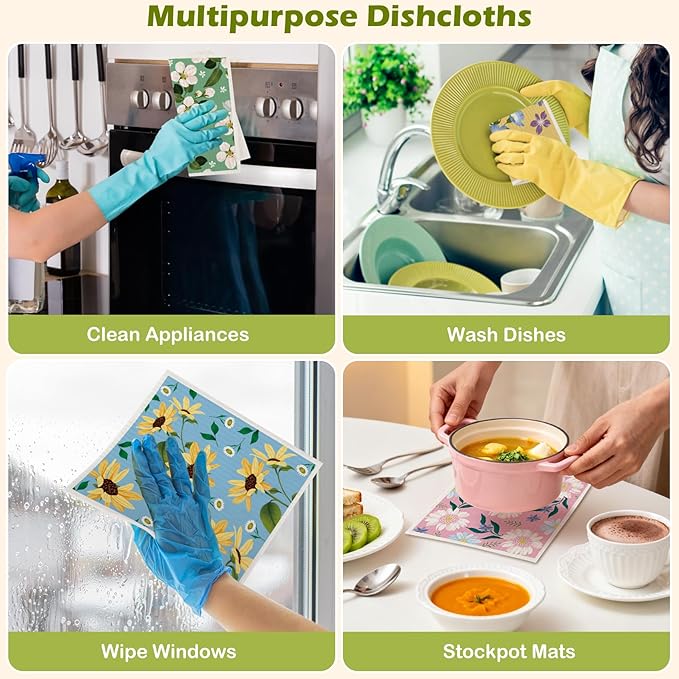 6 Packs Swedish Paper Cloths for Kitchen, Reusable Paper Towels Washable Dish Rags, Highly Absorbent Kitchen Towels Quick Drying Swedish Sponge Cleaning Dish Cloths(Colorful Floral-2)