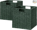 Vagusicc Wicker Storage Basket, Set of 2 Hand-Woven Paper Rope Wicker Basket, Foldable Cube Storage Bins, Square Large Storage Baskets for Organizing Shelves & Decor, Orange (13″×13″×13″)