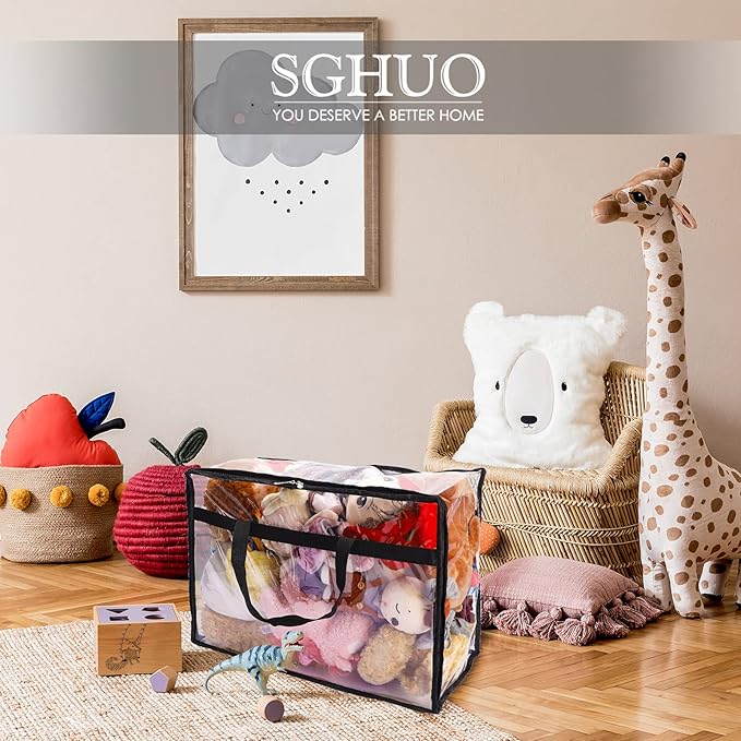 SGHUO Blanket Storage Bags 60L Extra Large Plastic Vinyl Clear Storage Bag for Clothes, Comforter, Bedding, Moving Bags with Zipper and Reinforced Handle (4pcs)
