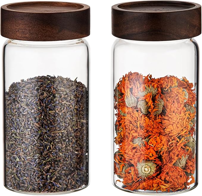 Patoper Glass Coffee Jars with Top Screw Lid Round Food Storage Canister Clear Glass Jar for Pantry Sugar Tea Coffee Bean Spice Nuts Cookies Bath Salts (2×550ml(18oz))