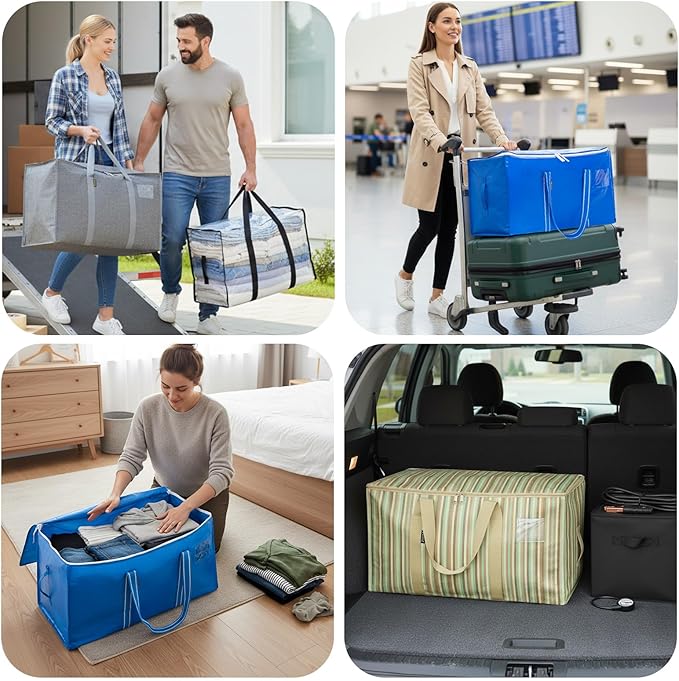 BALEINE 6-Pack Oversized Moving Bags with Reinforced Handles, Heavy-Duty Storage Tote for Clothes, Moving Supplies (Royal Blue, 6-Pack)