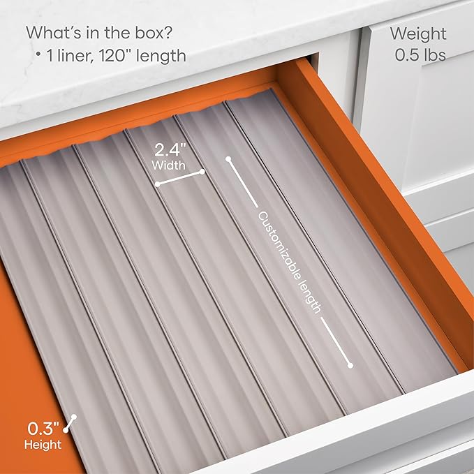 YouCopia SpiceLiner Spice Rack Drawer Organizer (Universal Fit 10’ Roll),Gray
