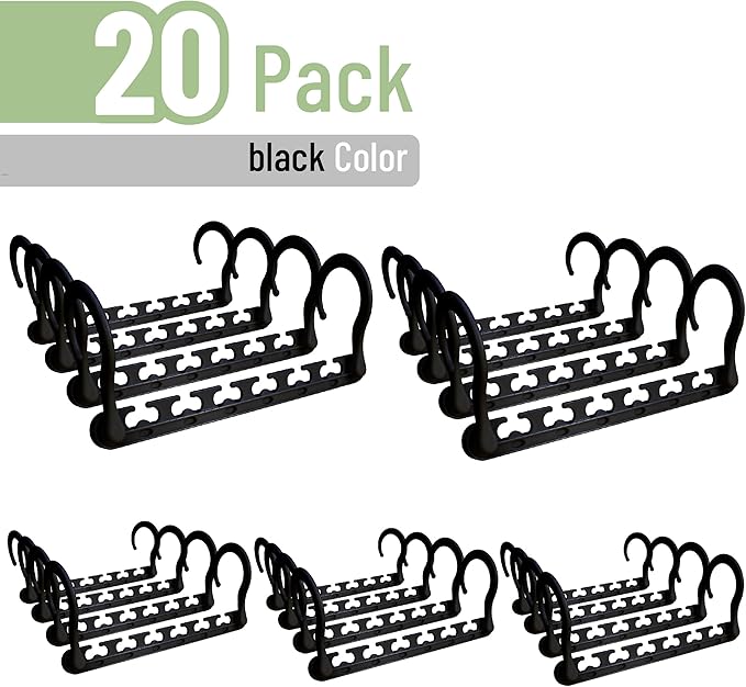 Mr. Pen- Space Saving Hangers for Clothes, 20 pcs, Black, Plastic Multi Clothes Hangers Space Saving, 6 Slots, 360° Rotating Hooks