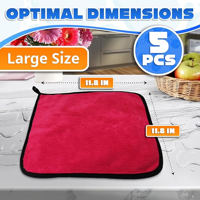 5 Pcs Thick Microfiber Cleaning Cloth – Dual-Layer Cleaning Rags, High-Tensile GSM 600 Fabric, Crafted for Effective Use – 11.8x11.8 Inches Microfiber Towels for Car Detailing, Window, Glass and House