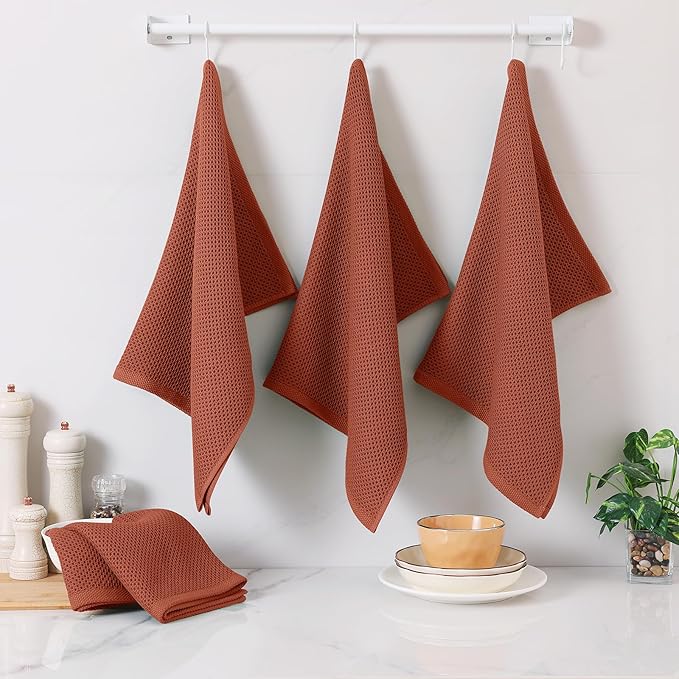 Homaxy 100% Cotton Waffle Weave Kitchen Dish Towels, Ultra Soft Absorbent Quick Drying Cleaning Towel, 20x28 Inches, 4-Pack, Rust