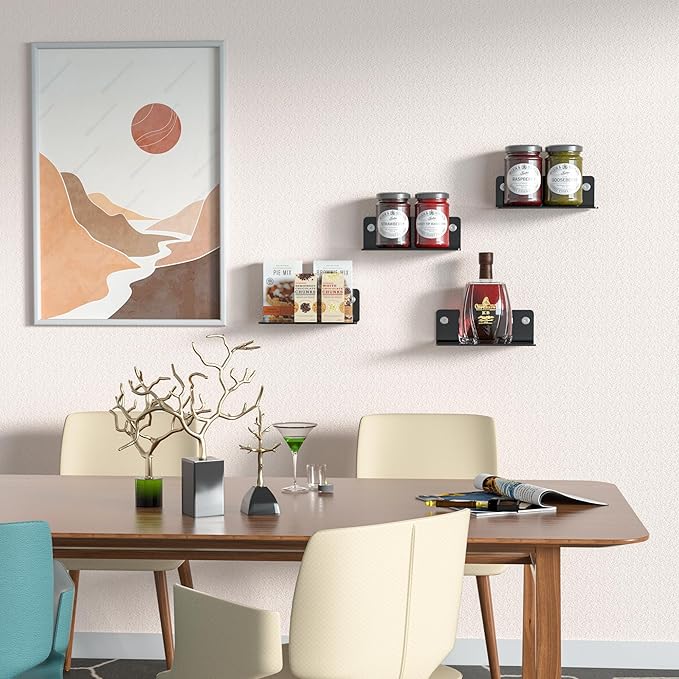 8 Inch Black Small Wall Shelves, Acrylic Wall Mounting Ledges Display, Acrylic Black Shelf for Figures, Collectibles, Plants, Décor, Toiletries, 4'' Depth, 2 Pack