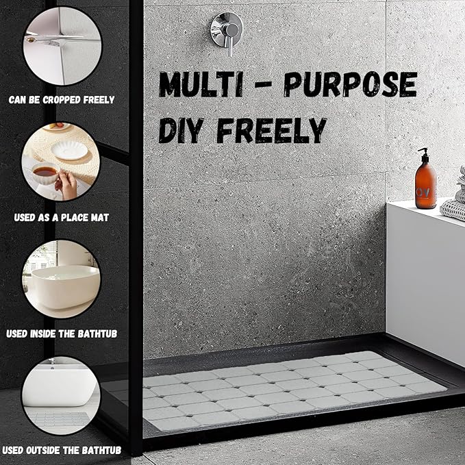 Kinbear Bath Mat for Textured Tub: Silicone Bathtub Mat Foldable Shower Mat Non Slip Tub Mat No Suction Cups 28 X 17.7Inch - Grey