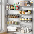Magnetic Spice Rack for Refrigerator, 9 Pack Magnetic Fridge Shelves W/Adjustable Paper Towel Holder, Hook Rack, Moveable Spice Organizer Shelf for Kitchen Organization and Storage (Grey)