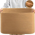 danpinera 108 L Blanket Basket for Living Room, Toy Basket With Leather Handle, Large Storage Bins for Toys, Pillows, Clothes, Rectangle Large Cotton Rope Basket, 25’’*16’’*16’’ Jute