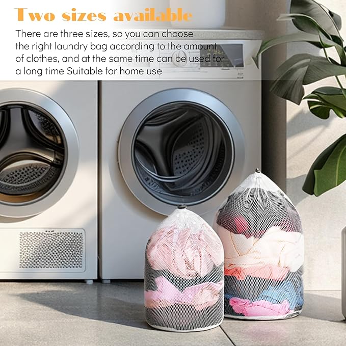Mesh Laundry Bags, 4 Pcs Heavy Duty Laundry Washing Bags for Dirty Clothes Net Bag with Drawstring Garment Bag for Washing Machine for College Dorm, Apartment, Laundromats, Travel, White