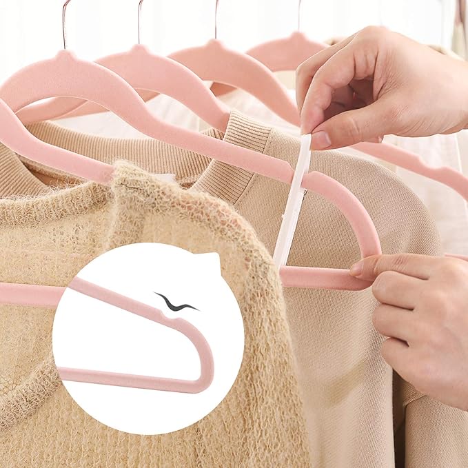 SONGMICS Slim Velvet Hangers, Non-Slip Clothes Hangers with Rose Gold Swivel Hooks, Space-Saving, for Closet, 50 Pack, Pink UCRF026P02