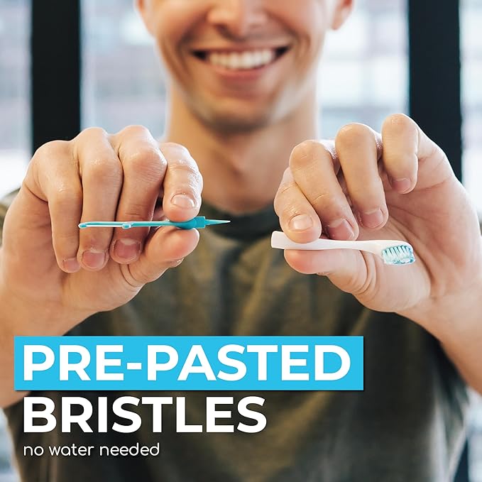 Brushee - The Evolution of Oral Care | 4-in-1 Tool (Paste + Brush + Floss + Pick) | Individually Wrapped | Disposable | Prepasted Travel Toothbrushes | Small Adult Toothbrush - (24-Pack)
