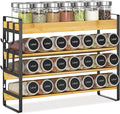 EsLuker.ly Spice Seasoning Rack Organizer Kitchen Countertop, 4 Tier Bamboo Spice Shelf Holder Storage with 4 Hooks, Wall Mounted Freestanding Stand for Pantry, Quick Spice Access(Jars Not Included)