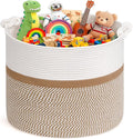 Goodpick 17"x16" Toy Storage for Kids, Home Décor Living Room, Woven Laundry Basket for Blankets Pillows Clothes, Baby Basket for Fall Decorations, White & Camel