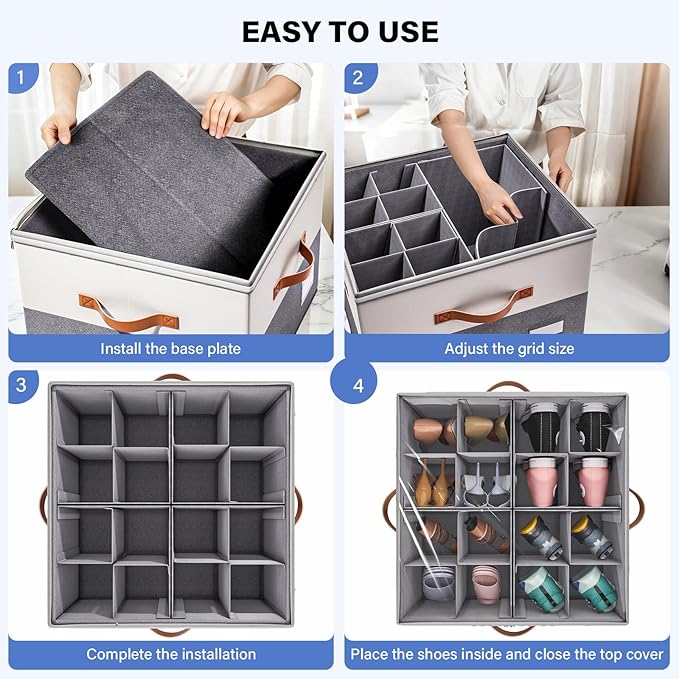 Dayacoco 1 Pack Shoe Organizer for Closet, Fits Up to 16 Pairs, Foldable Shoe Storage Organizer, shoe containers with Clear Cover, Large Shoe Boxes Boot Storage, Adjustable Dividers