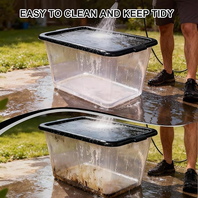 Storage Totes with Lids - Made in USA 14.5-Gallon (58-Quart) 4-Pack Clear Plastic Storage Bins with Black Lids Storage Containers Large Storage Boxes Organizer for Home, Office, and Garage
