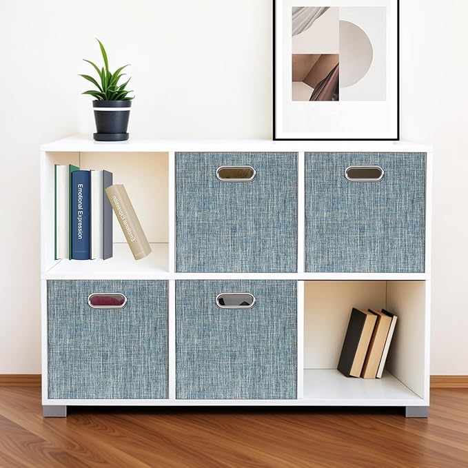 Posprica Storage Basket Bins,11×11×11 Foldable Storage Cube Boxes Fabric Drawer for Closet Shelf Cabinet Bookcase - Set of 4,Teal