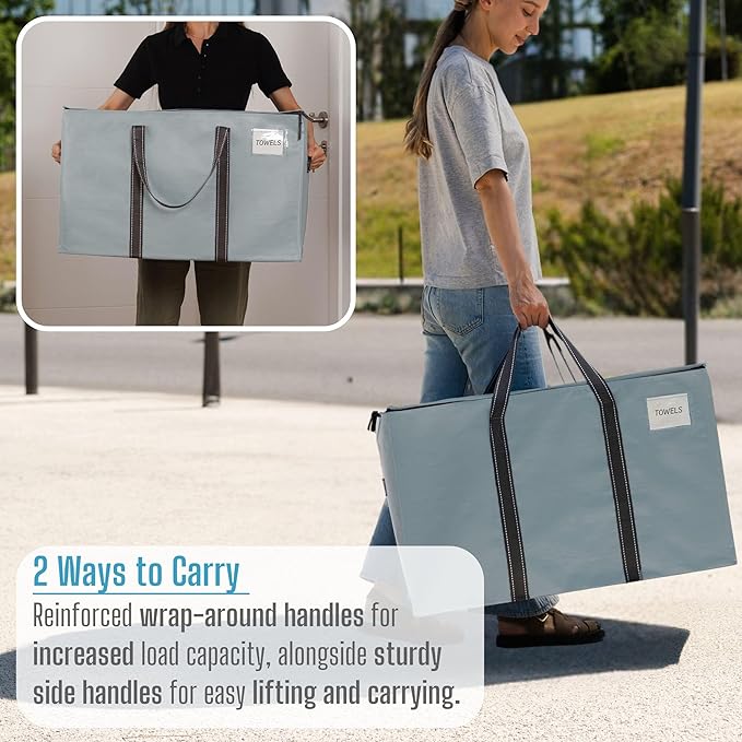 VENO 8 Pack Moving Bags and Large Christmas Storage Bins with lids. Alternative to Moving Boxes, Packing Supplies for College. Extra Large Heavy Duty Totes for Packaging (Light Blue Matte, 8 Pack)