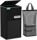 110L Laundry Hamper with Lid with Washing Bag & Front Mesh Bag, Large & Tall Laundry Basket, Collapsible Dirty Clothes Hampers for Bedroom Aesthetic, Bathroom, Dorm, Laundry Room - Easy Carry, Black
