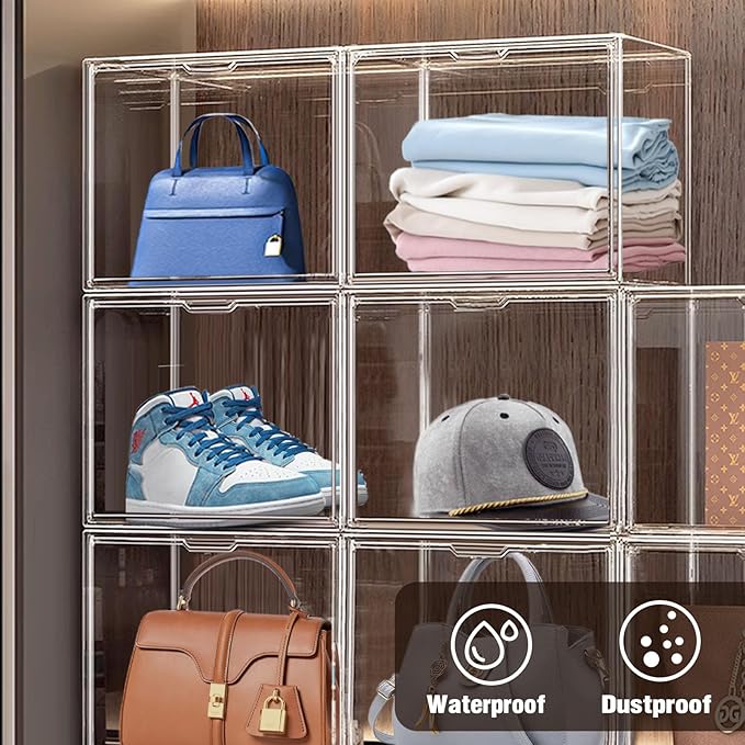 Purse Organizer for Closet 14.1''x 8.6''x10.9 '', 1 Pack Clear Acrylic Display Case for Handbag X-Large Handbag Storage Box with Magnetic Door, Clear Storage Bins for Collectibles, Figurines, Cosmetic