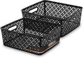 BINO l Plastic Storage Baskets, Large - Black | THE BLOSSOM COLLECTION l Multi-Use Organizer Bin l Built-in Handles l Plastic Woven Basket for Organizing l Pantry & Home Organizing Basket