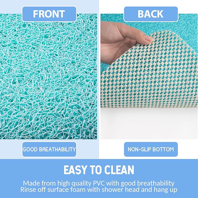 Hargiis Non-Slip Bathtub Mat, Anti Slip Shower Mat, Fast Drying Bathtub Mats, Foot Scrubber Mat, Anti Slip Mat for Tub, Floor, Bathroom, Kitchen, Home, Hotel (Turquoise Blue 24"×24")