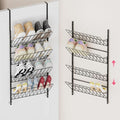 SWTYMIKI Over The Door Shoe Organizer - Adjustable 4 Tier Hanging Shoe Rack Organizer, Metal Heavy Duty Behind Door Storage or Wall Mount Shoes Shelf for Flats, Heels, Sneakers, Boots