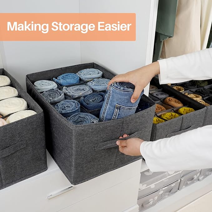 2Pcs Closet Organizers and Storage Bins for Clothes - 12 Cell Drawers Organizer Grid Storage Box for Jeans Pants Sweater Towel T-shirts, Wardrobe Shelf Dividers Closets Organization