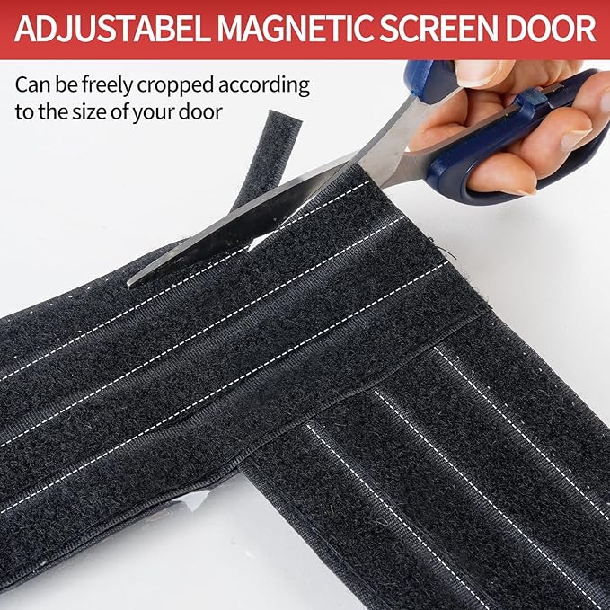 Transparent DIY Adjustable Insulated Door Curtain Fit Doors Size Width 34" - 39" Height 81" - 84"- Reinforced Self Sealing Magnetic Screen Door, Hands Free Door Screen with Closure Weighted Bottom