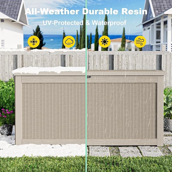 260 GallonOutdoor Storage Box,Resin Deck Boxes Waterproof, IndoorOutdoor Bin for Package Delivery, Patio Cushions, Gardening Tools, Lockable, UV Resistant