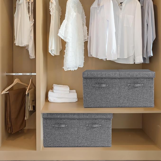 Shoe Storage Organizer for Closet Fits 20 Pairs, Large Shoe Storage Box Bins Containers with Lid and Adjustable Dividers for Shoes, Sneakers and High Heeled, Hard Shell and Stackable (Grey)