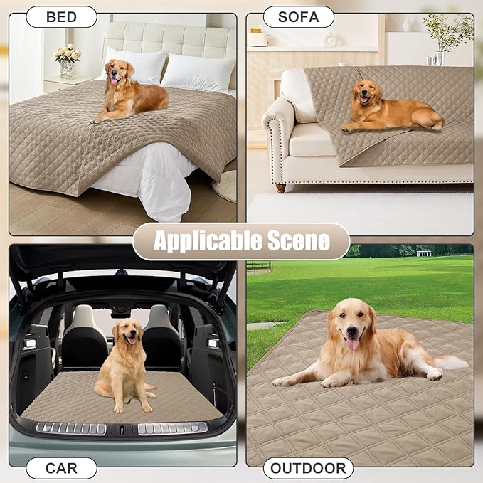 Smiry Waterproof Dog Bed Cover Pet Blanket, Soft Washable Dog Blanket for Furniture Bed Couch Sofa Reversible, Checkered (68"x82", Taupe/Taupe)