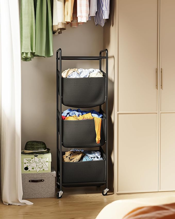 Moforoco Vertical Laundry Sorter 3 Section with Removable Bag, Laundry Hamper with Wheels, 120 L Rolling Laundry Baskets organizer for Bathroom, Apartment, Dorm Room, Black