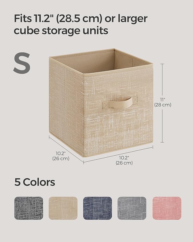 SONGMICS Storage Cubes, 10.2 x 10.2 x 11 Inches Non-Woven Fabric Bins with Double Handles, Set of 8, Closet Organizers for Shelves, Foldable, for Clothes, Sand Beige UROB826K03