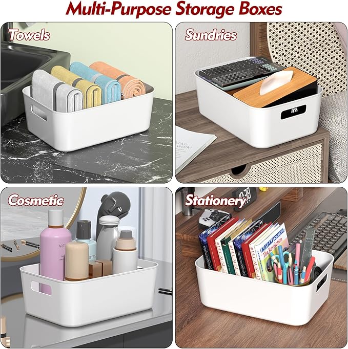 12 Packs Plastic Pantry Organizing Bins, Small Open Storage Bin, White