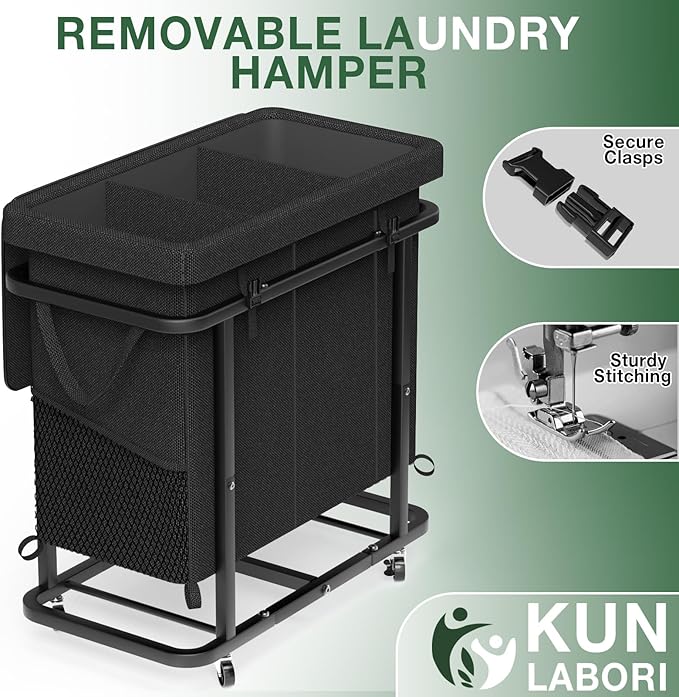 60 Gal(230L) High Grade Large Laundry Basket with Wheels, Rolling Laundry Hamper, Laundry Cart with Metal Frame and Removable Bag Design, Suitable for Laundry Room, Bedroom (Black, 3 Section 230L)