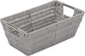 Simplify 11"x6.5"x4.5" Small Shelf Storage Woven Basket with Handles, Nursery, Playroom, Toys, Bedroom, Closet, Clothes, Office, Decorative Rattan Totes, Grey
