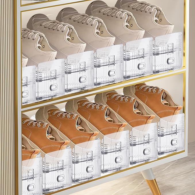 FENRUNXU Transparent Shoe Slots Organizer for Closet, 20 Pack Shoe Stacker Organizer for Closet Shoe Display Space Saver,Adjustable Shoe Rack Organizer Holder for High Heels,Sneakers(Transparent)