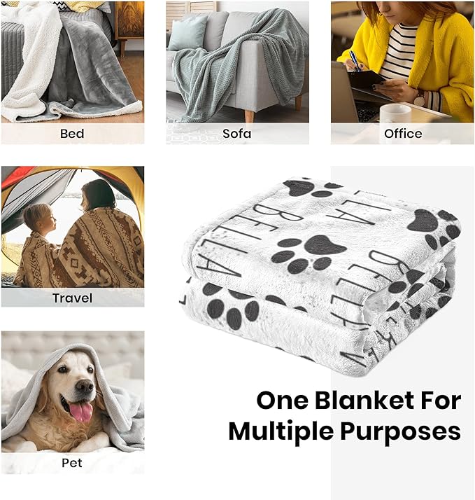 Personalized Dog Blanket, Custom Paw Print Dog Blanket with Pets Name, Stuff for Pets, Customized Puppy Blanket with Name, Pets Bereavement/Passing Away Gifts