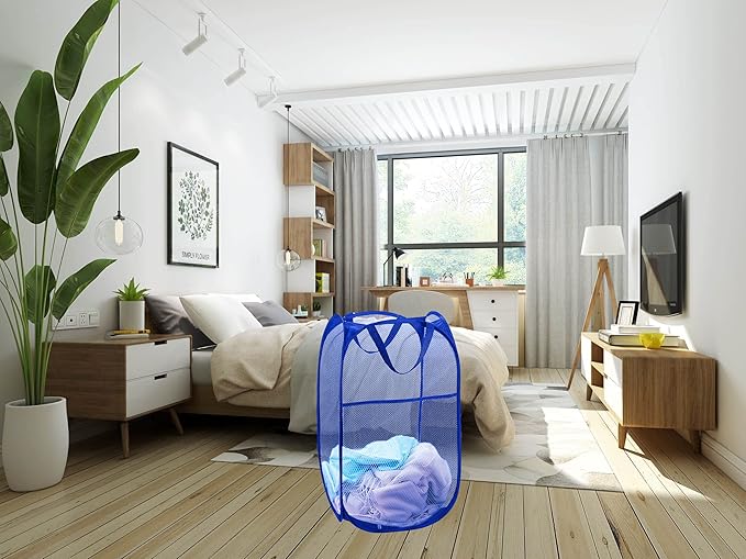Mesh Laundry Hamper, Pop Up Laundry Basket, Collapsible Clothes Storage Bin for Bedroom, Dormitory, Apartment, Royal Blue