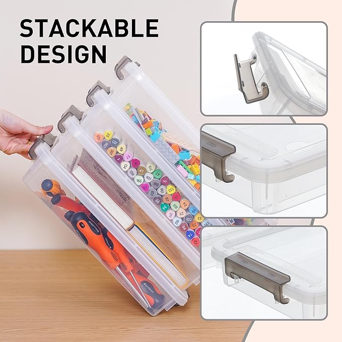 Citylife 3 PCS Plastic Storage Bins with Latching Lids Portable Project Case Clear File Box Stackable Storage Containers for Organizing B5 Paper, Photo, Document, Scrapbook