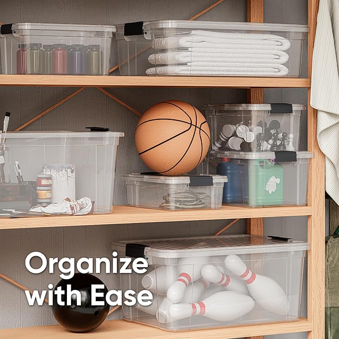Superio Storage Bins with Lids- 5 Pack, 6.6 Qt Clear Boxes for Organizing, Stackable Plastic Containers- BPA Free, Non-Toxic, Odor Free, Organizer for Home, Office, Dorm