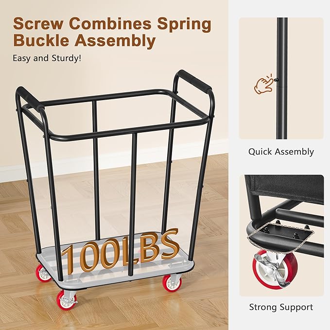 Hoctieon Large Laundry Cart with Wheels, 300L Heavy Duty Laundry Basket Organizer, Rolling Hamper Sorter for Clothes Storage, Industrial Dirty Clothes Hamper for Home & Hotel, Black