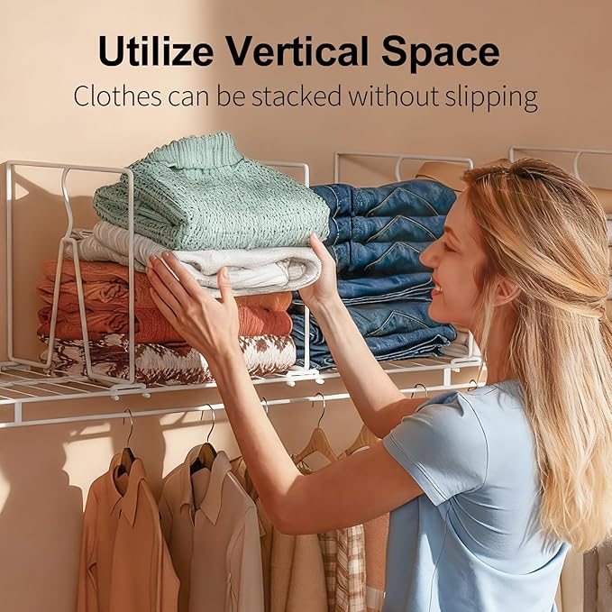 Wire Shelf Dividers for Closet: Tall 8 Pack 12-Inch Deep Adjustable Organizer for Shelves,Metal Rack Separator for Clothes, Purses & Bags，No Tool